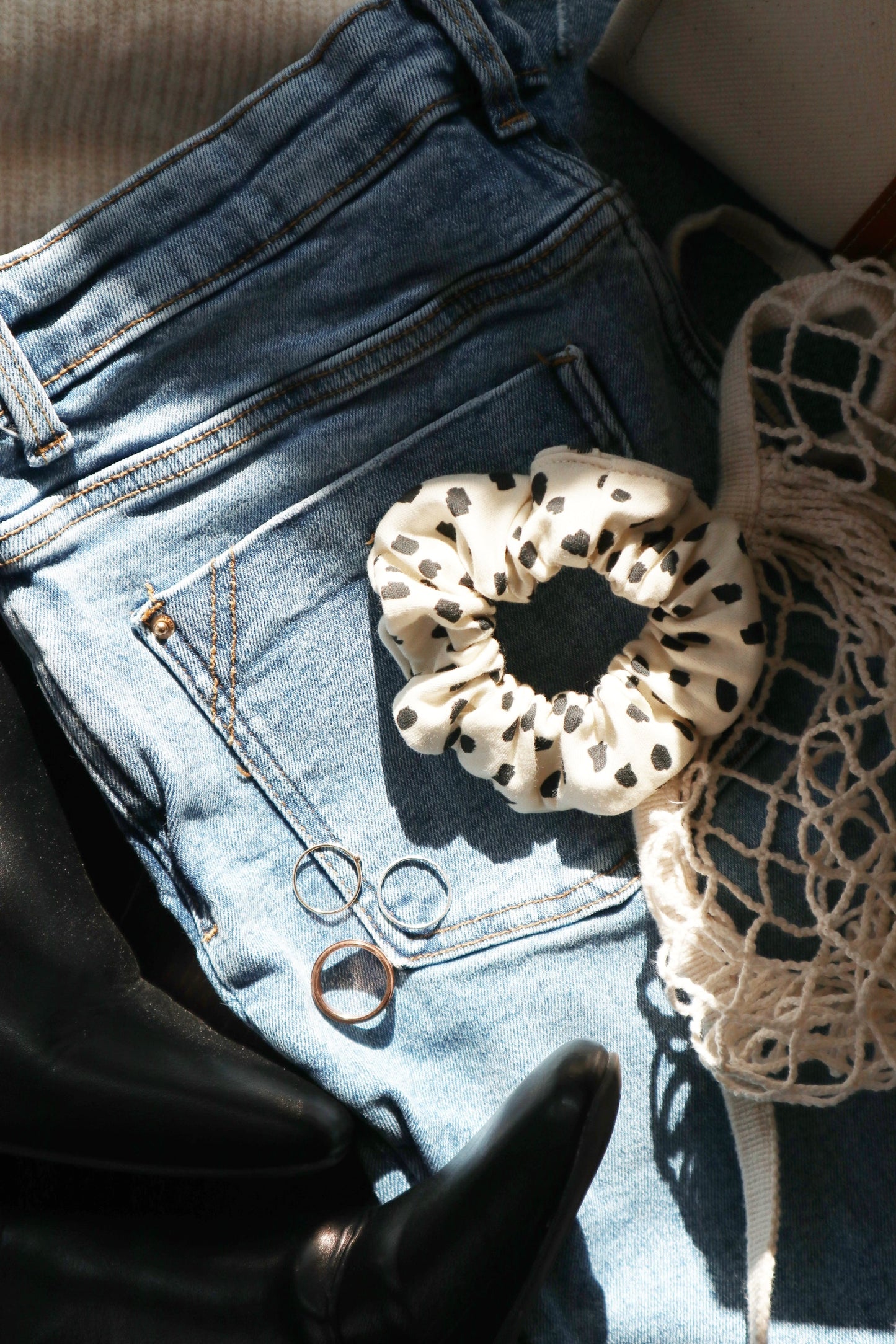Hair Scrunchie - Cream Dots