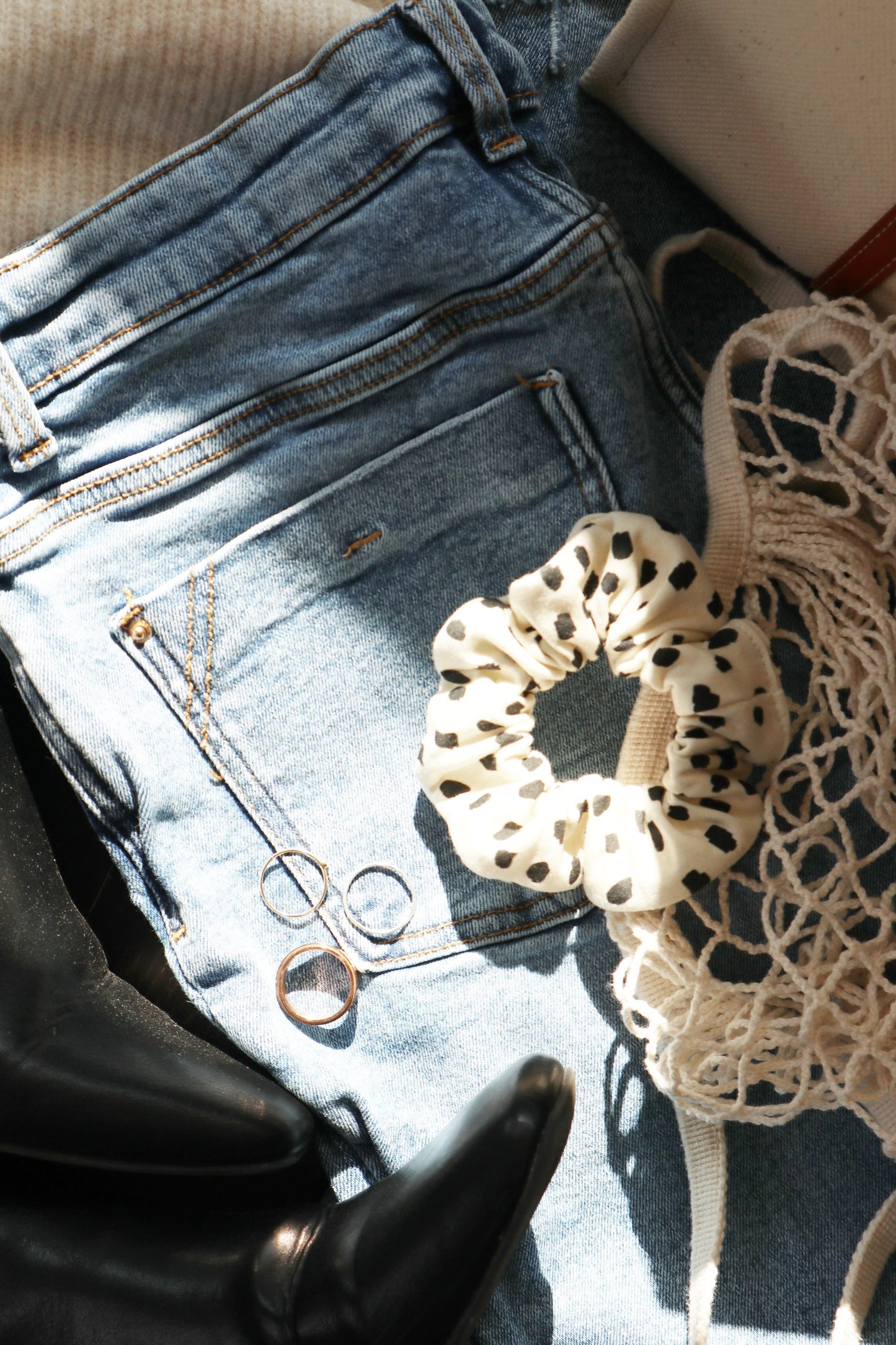 Hair Scrunchie - Cream Dots