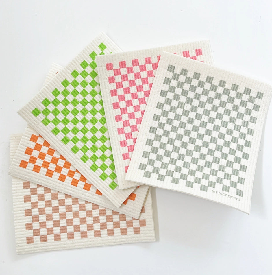 Swedish Sponge Cloth (Pink Checkerboard)