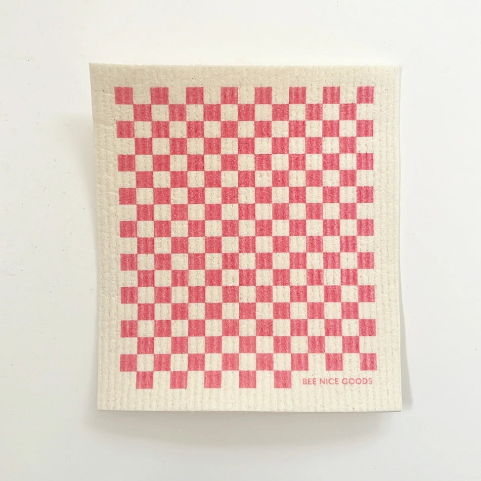 Swedish Sponge Cloth (Pink Checkerboard)