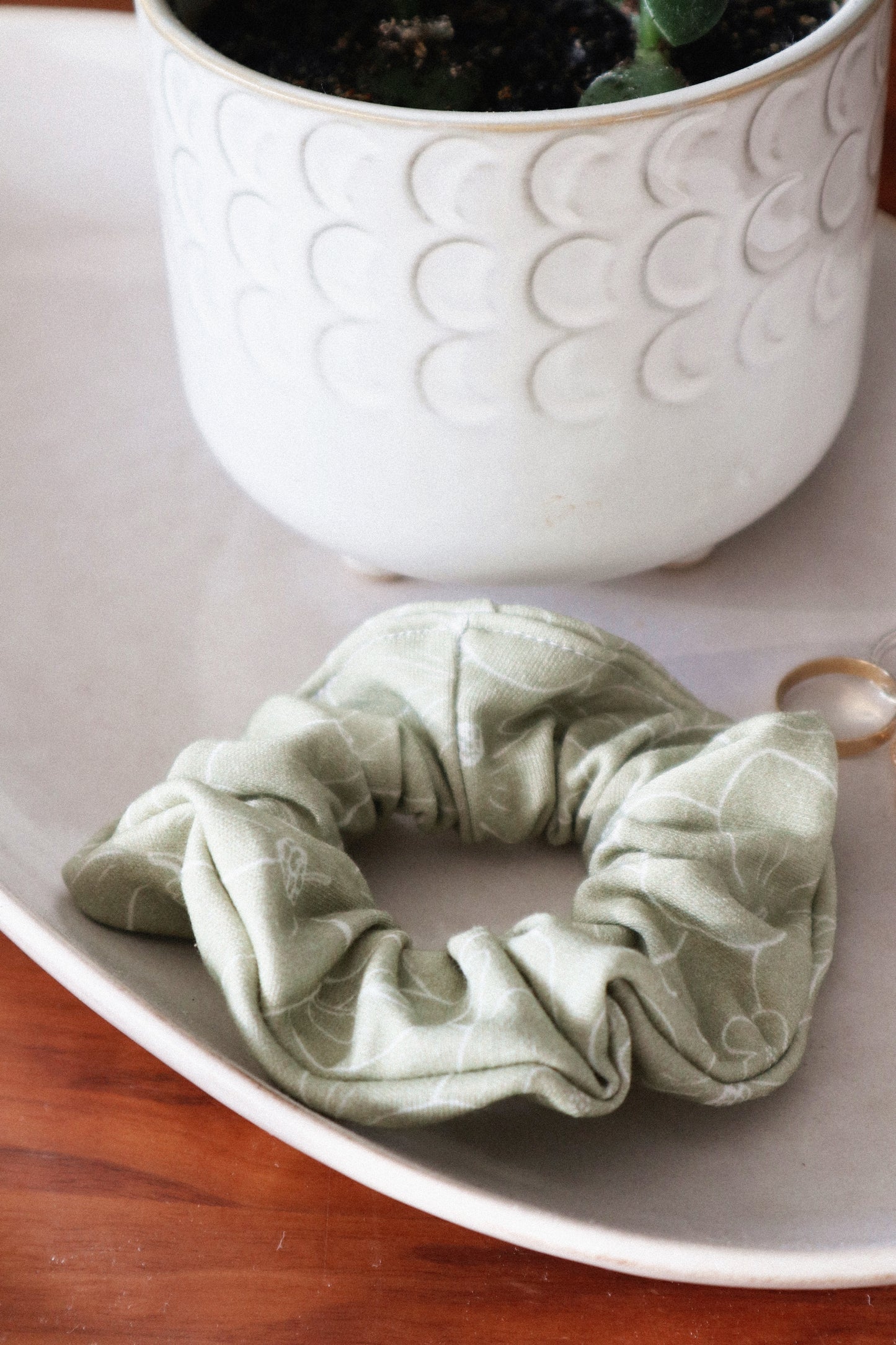 Hair Scrunchie - Olive Florals