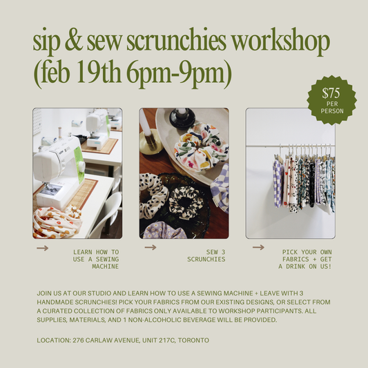 SIP & SEW SCRUNCHIES FEBRUARY 19 6PM-9PM