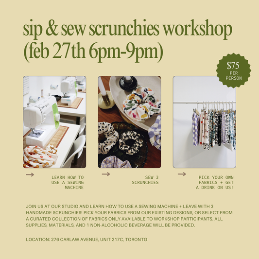 SIP & SEW SCRUNCHIES FEBRUARY 27 6PM-9PM