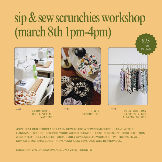 SIP & SEW SCRUNCHIES MARCH 8 1PM-4PM