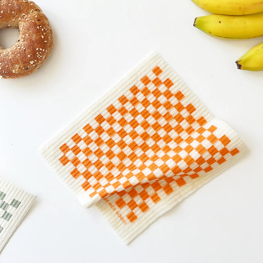 Swedish Sponge Cloth (Orange Checkerboard)