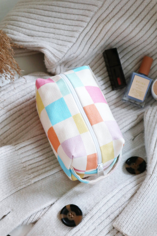 Mini Makeup Bag - Pastel Grid
