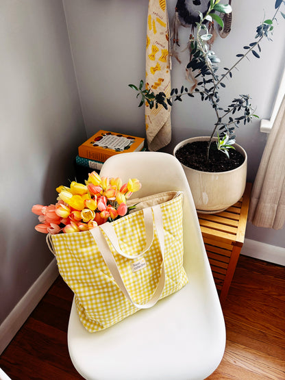 Quilted Tote - Yellow Gingham