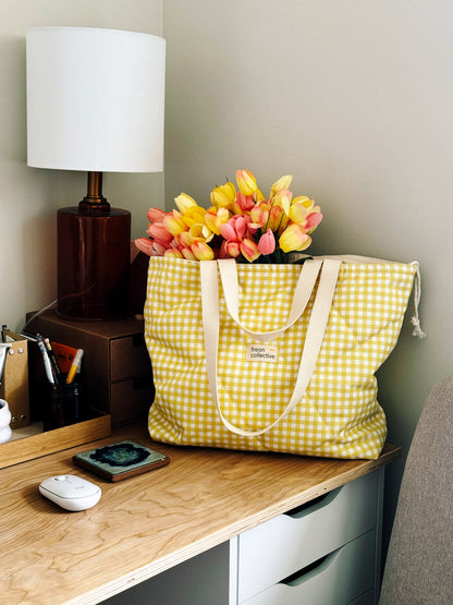 Quilted Tote - Yellow Gingham