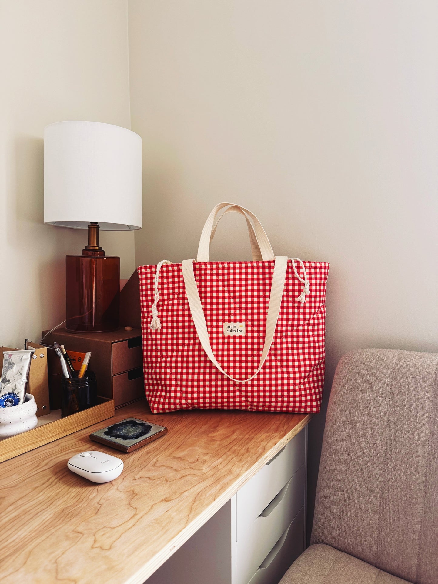 Quilted Tote - Red Gingham